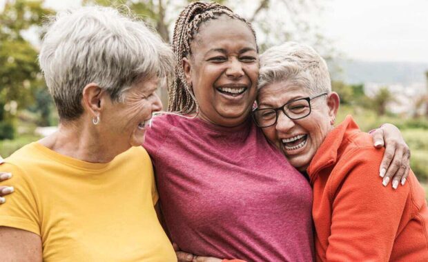 multiracial senior women having fun together outdoor