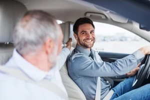 happy man transporting old man