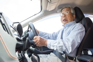 scared asian driver in car