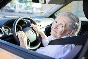 Northern Virginia old women driving car with seatbelt on