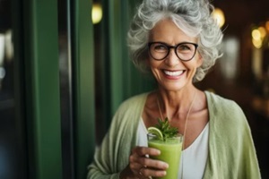 aging athlete drinking smoothie