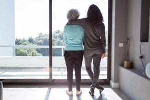 girl visiting grandma