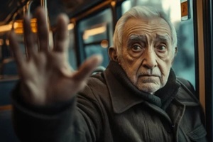 old man in a bus