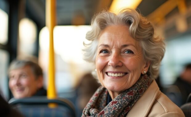 smiling senior woman takes senior citizen transportation in Vienna