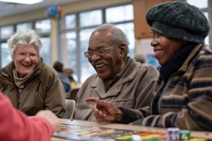 group of seniors enjoying a game of bingo together at a local senior center